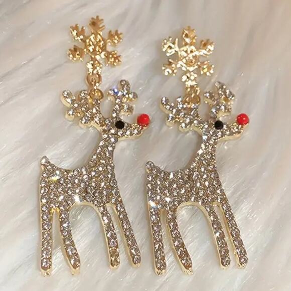 Rhinestone Reindeer Christmas Earrings - Picture 1 of 1